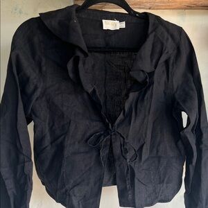 Nation LTD black linen Camilla front tie Blouse